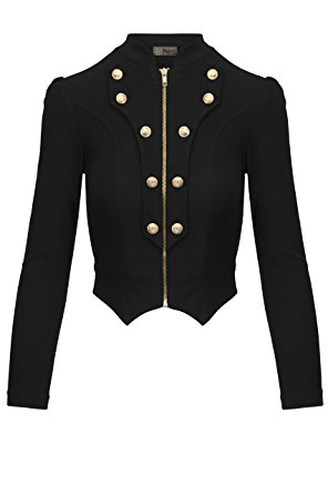 womens military jacket womenu0027s military crop stretch gold zip up blazer jacket kjk1125 black small VYRQZIQ