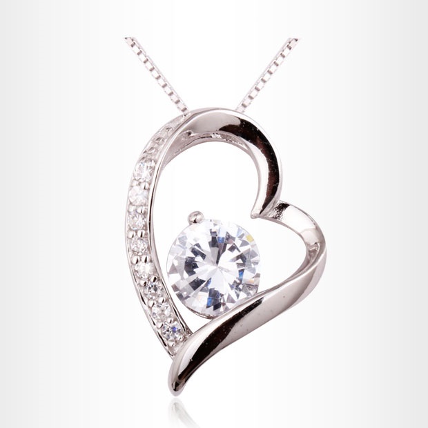 womens necklace womenu0027s love heart sterling silver gold plated cz pendant necklace PVQYRMG