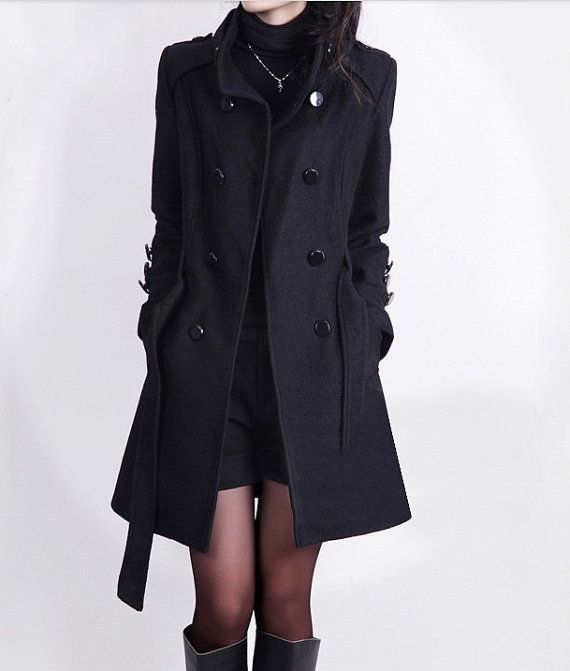 wool coats womenu0027s cashmere coat double breasted fitted wool coat jacket black long  coat m-xxl JBHUCGX