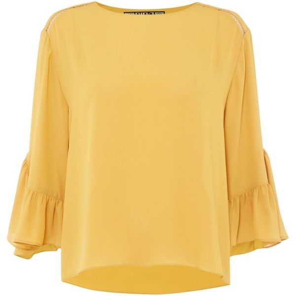 yellow blouse biba frill sleeve easy trim detail blouse ($66) ❤ liked on polyvore  featuring IMPWTGL