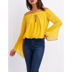 yellow blouse charlotte russe off-the-shoulder keyhole top ($23) ❤ liked on polyvore ZTPRBIY