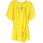 yellow blouse yellow belt rivet collarless buttons chiffon blouse AHZXSWF
