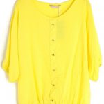 yellow blouse yellow round neck half sleeve buttons chiffon blouse QYESJLA