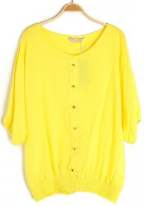 yellow blouse yellow round neck half sleeve buttons chiffon blouse QYESJLA