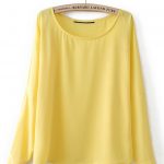 yellow blouse yellow round neck long sleeve chiffon blouse KRYCTTV