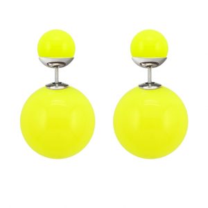 yellow earrings double sided earrings, double pearl earrings, double sided metallic earrings,  neon OAFSLZP