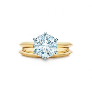 yellow gold rings 2.2 ct shown with tiffany wedding band KASKWTB