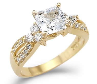 yellow gold rings size- 4 - solid 14k yellow gold princess cut cz cubic zirconia CZYLDJY