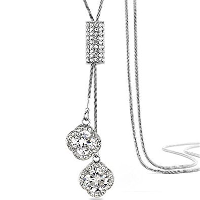 z-jeris womenu0027s crystal flower jewelry tassel pendant long chain necklace  (silver) PSQFFJX