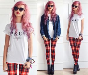 zero uv sunglasses, p u0026 co england tee, bank tartan leggings, missguided  platform QKUWSJA