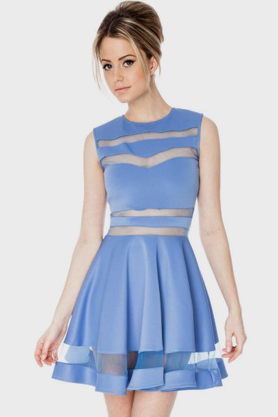 Light blue, sleeveless, semi-transparent summer dress with a flared
cut