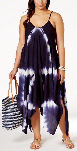 Black and white chiffon breezy maxi tank dress with silver
sandals