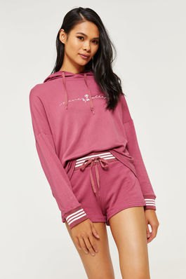 Hoodie in blush pink with matching wide mini shorts