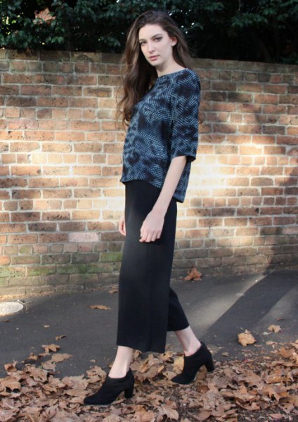black velvet top with maxi skirt and heeled ankle boots