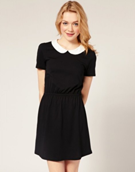 rounded black mini skater dress with white collar