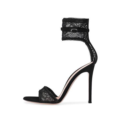 Black lace heels with ankle straps and open toe mini sheath tank dress