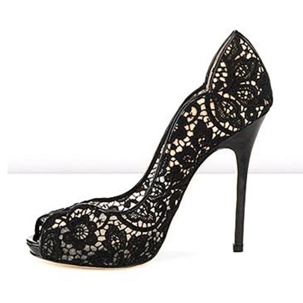 Floral Embroidered Lace Heels Black Bodycon Midi Cocktail Dress