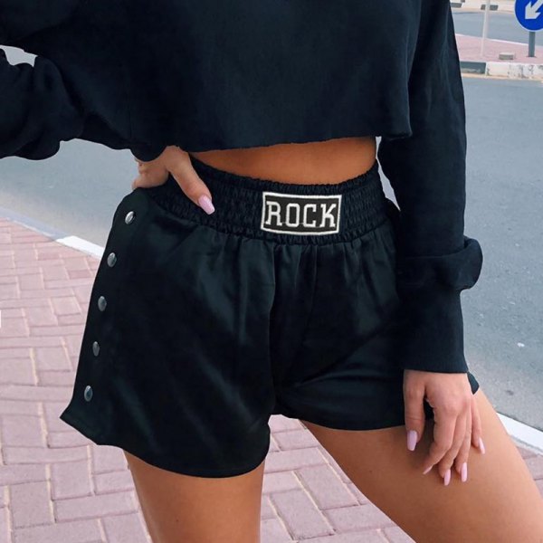Black cropped sweatshirt with mini shorts