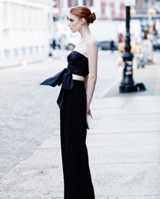 Going out black cropped knotted top with wide leg pants
