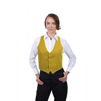 Gold short formal waistcoat with white button down shirt