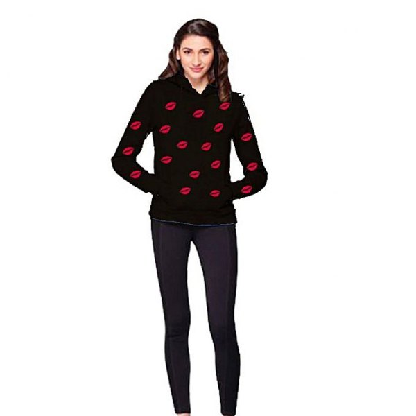 Black and red graphic hoodie with dark blue skinny jeans