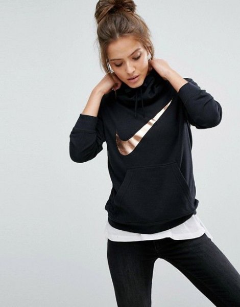 Black bold hoodie with white oversized t-shirt