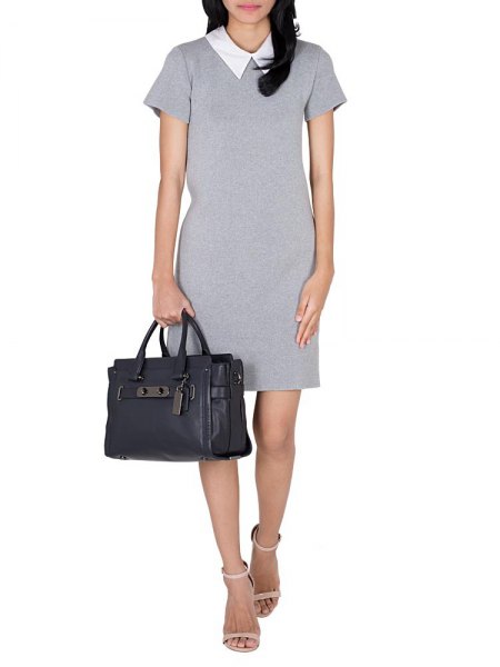 Gray sheath mini dress with white collar design