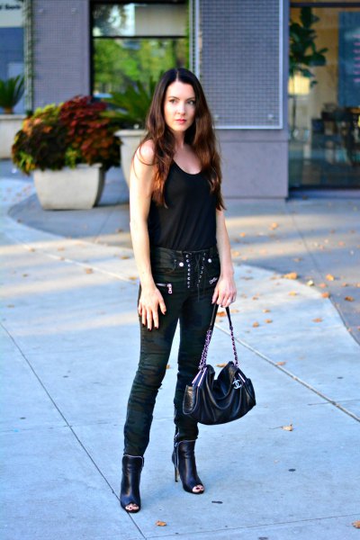 Black tank top with moto lace pants