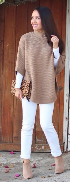 Gray half sleeve sweater, white long sleeve t-shirt and slim fit jeans