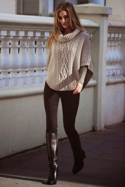 Cape sweater with cables and boots
