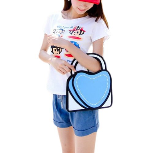 White printed t-shirt with heart-shaped artificial 2D cute handbag