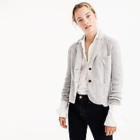 Light gray sweater blazer with white shirt and black skinny jeans