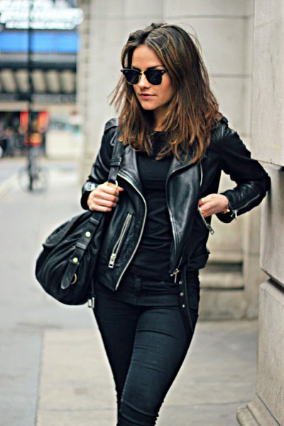 Motorcycle jacket with an all-black outfit