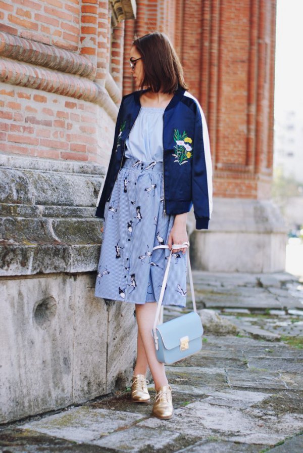 How to Wear Blue Bomber Jacket: 15 Boyish & Chic Outfit Ideas for Ladies