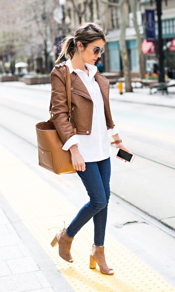 How to Wear Tan Leather Jacket: 15  Stylish Outfit Ideas for Women