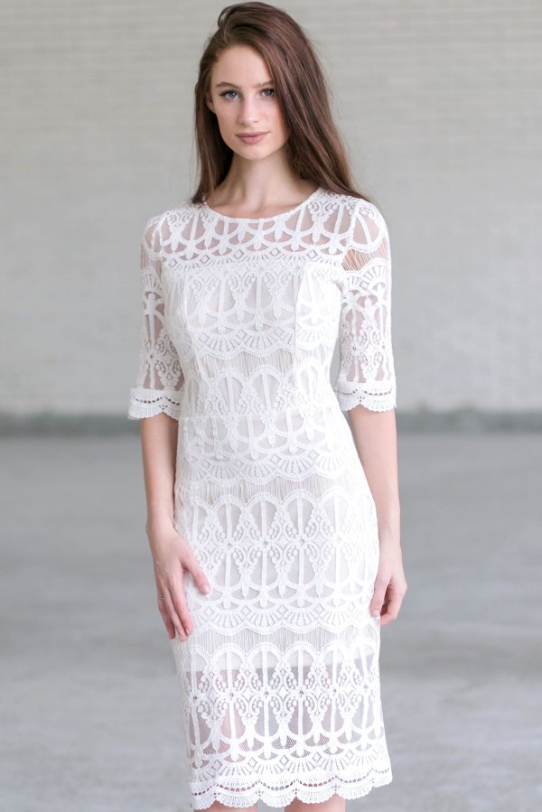 Best outfit ideas for white lace midi dresses for women