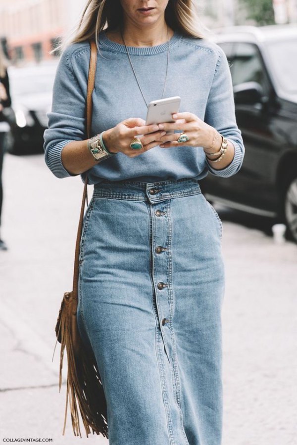 How to Wear Long Denim Skirt: 15 Youthful & Attractive Outfit Ideas