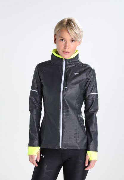 black and lemon yellow sports jacket with running tights