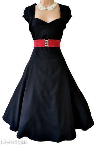 Black and red pin up flared midi dress with white lace choker