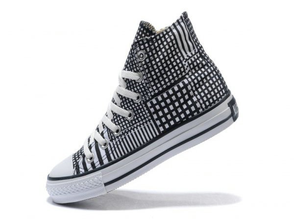 Black and white check high-top canvas sneakers