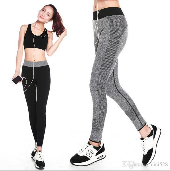 Black crop top with matching running tights