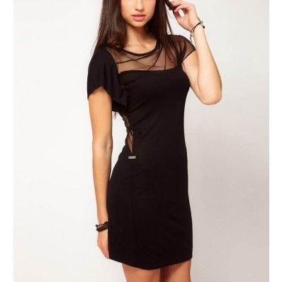 Black semi sheer short sleeve sheath mini dress