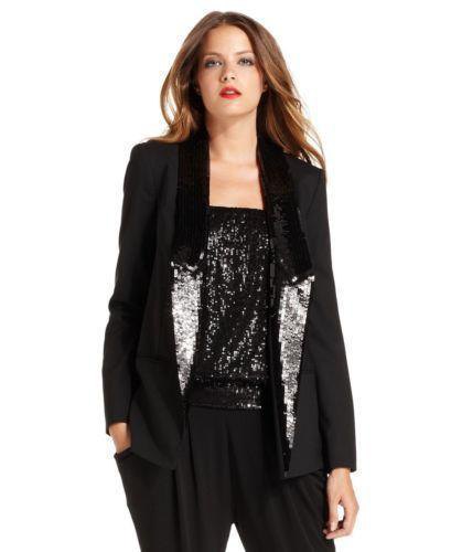 Black longline tuxedo blazer with sequins and shiny tube top