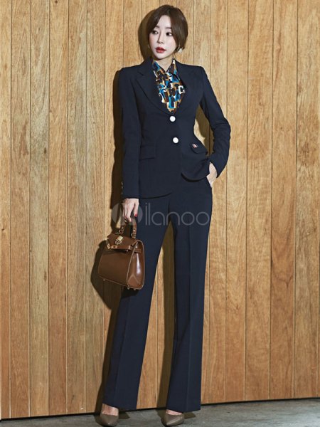 Black slim fit blazer with matching wide leg trousers and printed shirt