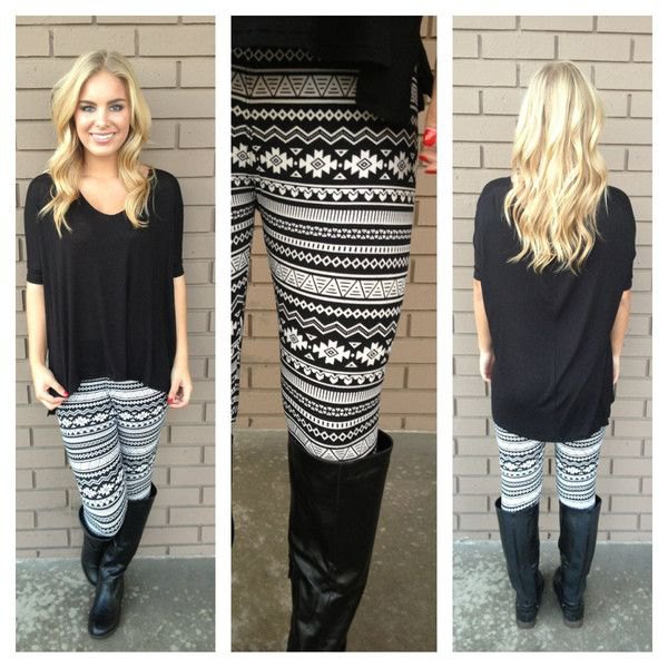 Black tunic blouse with half sleeves and tribal print leggings