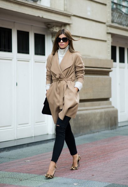 Wear with a belted pink wool coat and black skinny jeans to complement