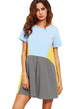 Short sleeve summer tunic dress in color block rainbow colors