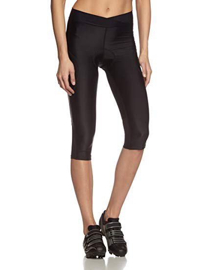 Short black cycling leggings with a white fairy top