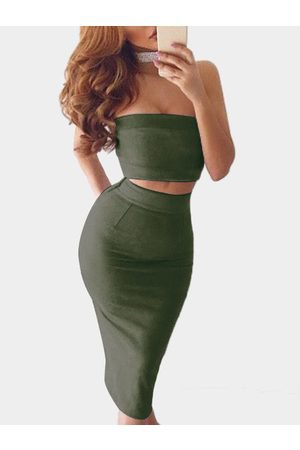 Cropped tube top with high-rise, fitted midi skirt