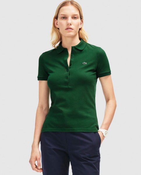 Dark green slim fit polo shirt with black relaxed fit chinos